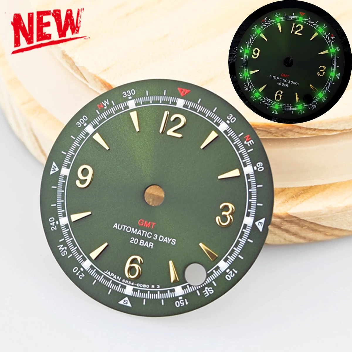 28.5mm Green Lume Case Mod Parts Sterile Arabic Pilot Alpinist Dial For Seiko Prospex Land NH35/36/4R/6R/7S Automatic Movement