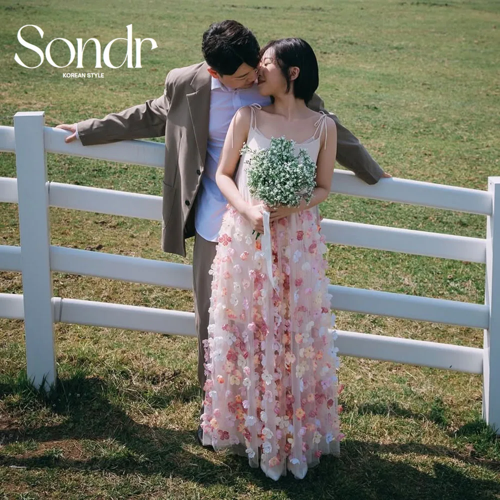 Sondr Spaghetti Straps Floral Korean Wedding Dresses Colored Photo Shoot Self-Wedding Gown Customized Luxury Party Dresses
