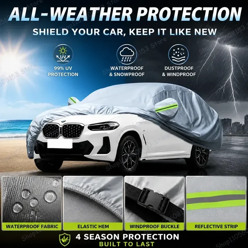 

For BMW X4 Weatherproof Car Cover UV Resistant Dustproof Snowproof Rainproof Fade Resistant Scratch Protection Lightweight