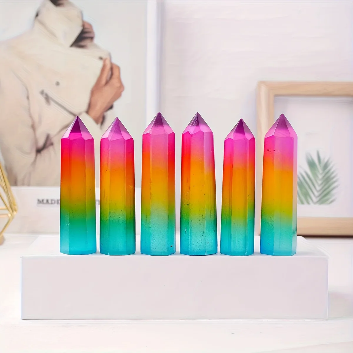 1PC Selenite Aura Rainbow Color Stone Crystal Point Tower Mineral Specimen, Unique Irregular Shape, Home Decor, Brown