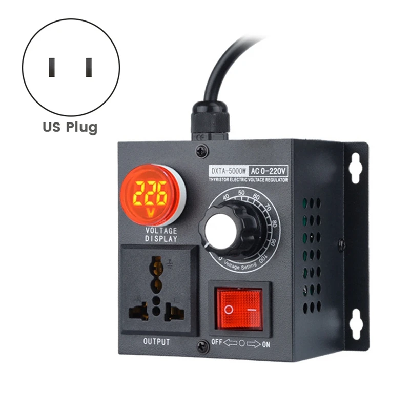 Variable Voltage Regulator 5000W Speed Temperature Light Voltage Uelatic Pressure Controller US Plug 2 Holes