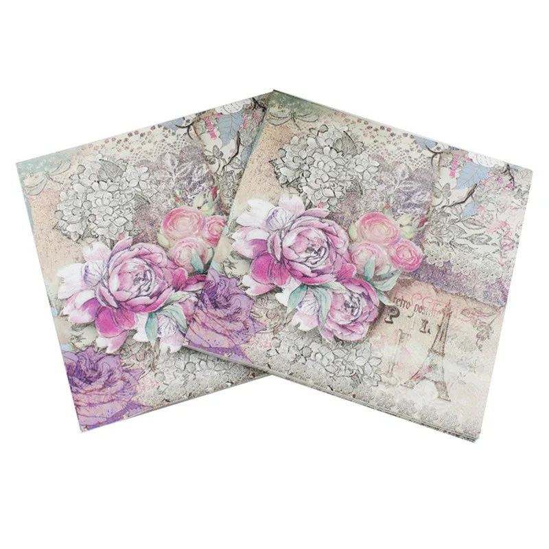 

Design tower paper napkins rose festive party tissue floral decoration 20pcs