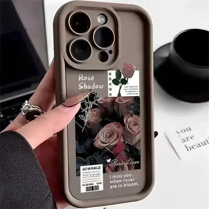 Pink Rose Flowers Silicone Phone Case for Xiaomi Redmi Note 12 Turbo 11 Pro Plus 5G 11S 9 10 Pro Redmi 12 4G 10C 12C 13C Cover