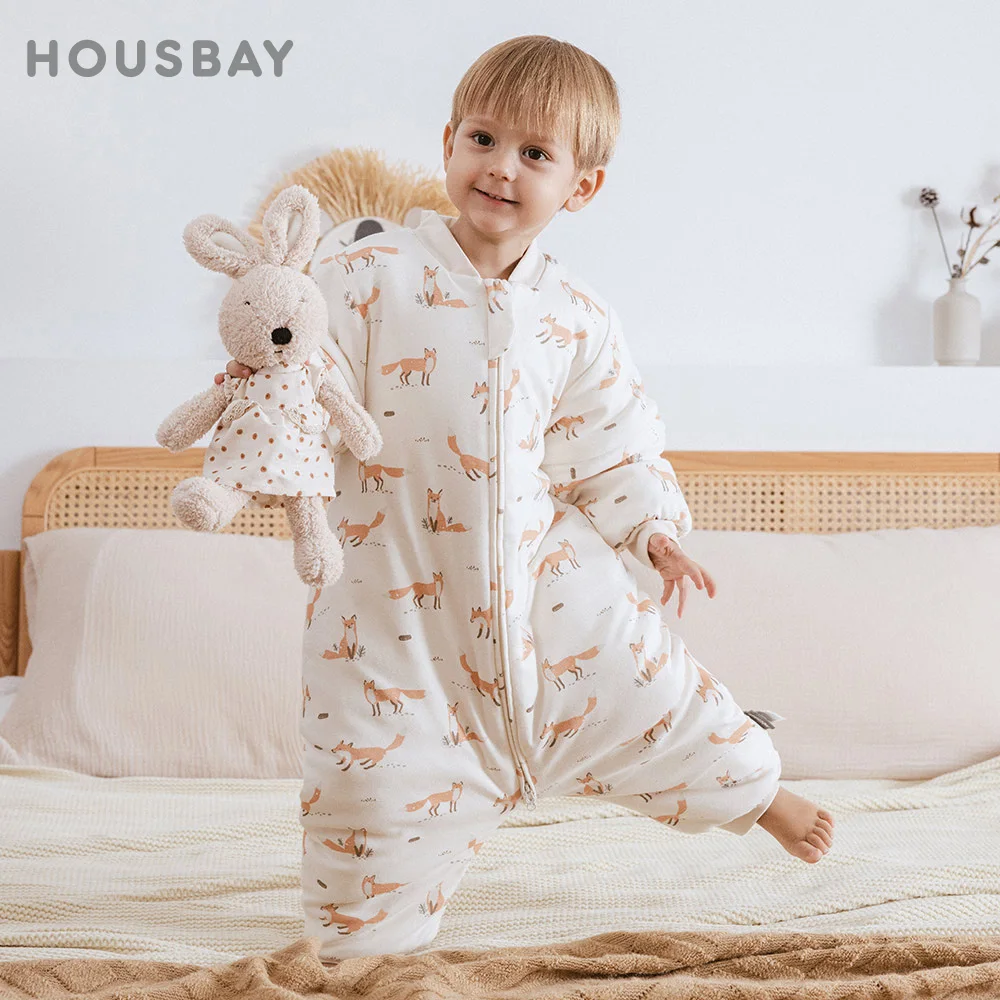 

Kids Homewear 1-4Years Winter Sleepwear Removable Sleeves 3-Ways Zipper Children'S Pajamas Split Leg One-Piece Sleeper Blanket