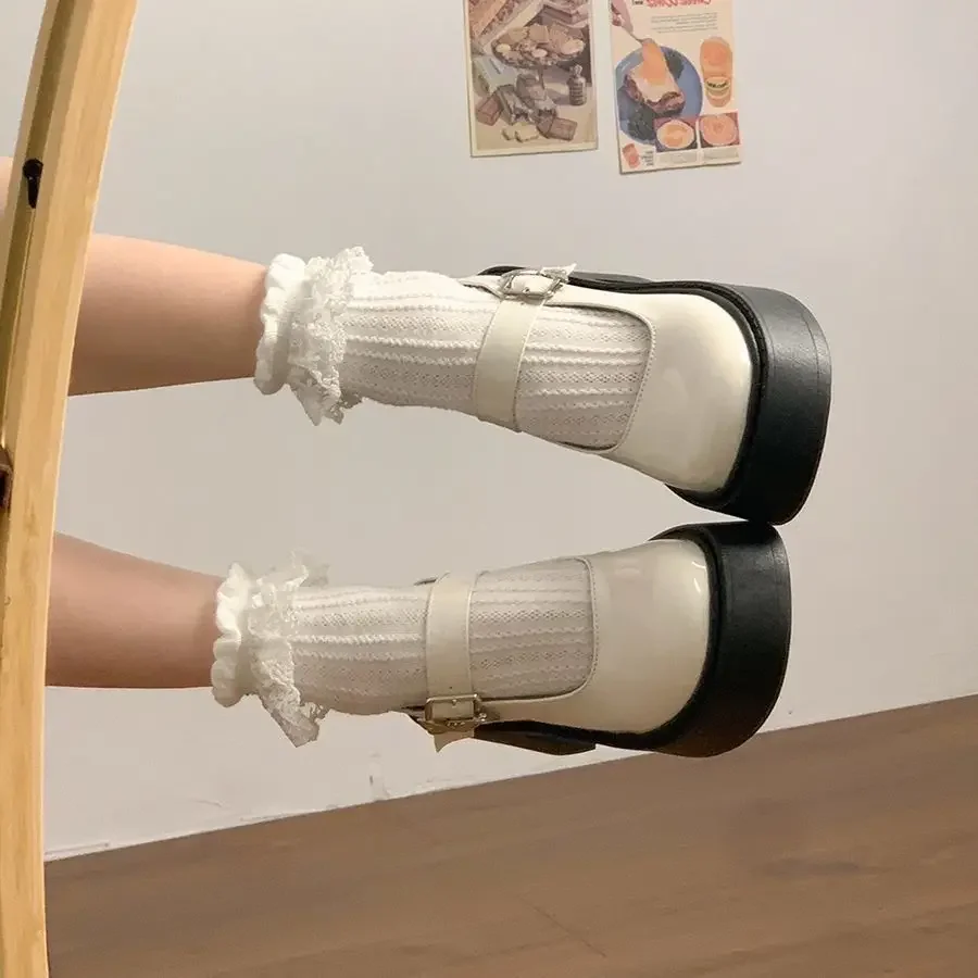 

Женские туфли-лодочки в японском стиле в стиле Лолиты на массивном каблуке, готический блочный каблук, платформа, круглый носок, женская обувь среднего размера Мэри Джейн, корейская