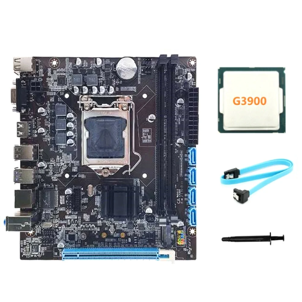 

H110 Computer Motherboard Supports LGA1151 6/7 Generation CPU Dual-Channel DDR4 RAM+G3900 CPU+SATA Cable+Thermal Grease