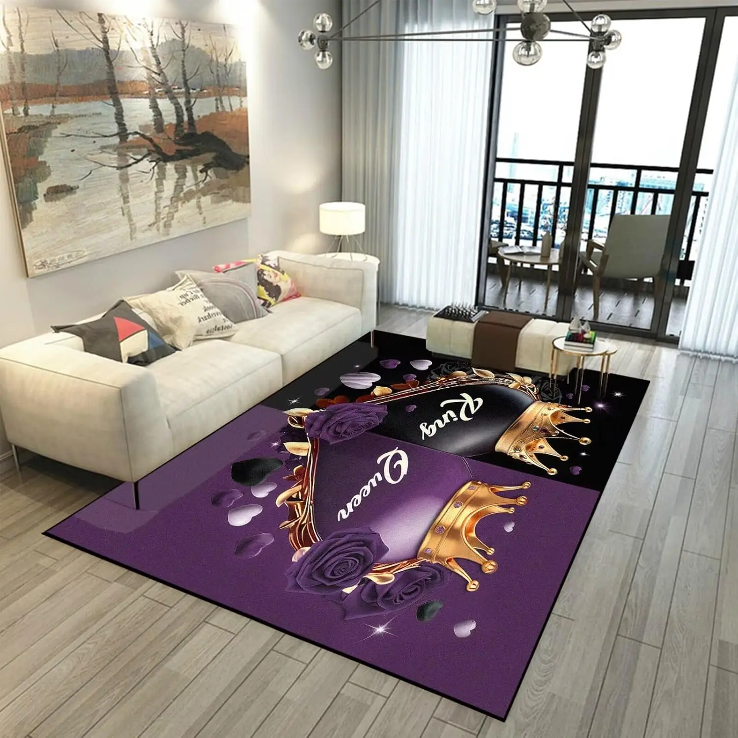 

Фиолетовый, черный ковер в форме сердца, ковер Queen and King для гостиной, спальни, офиса, подарок на день Святого Валентина, нескользящий моющийся коврик