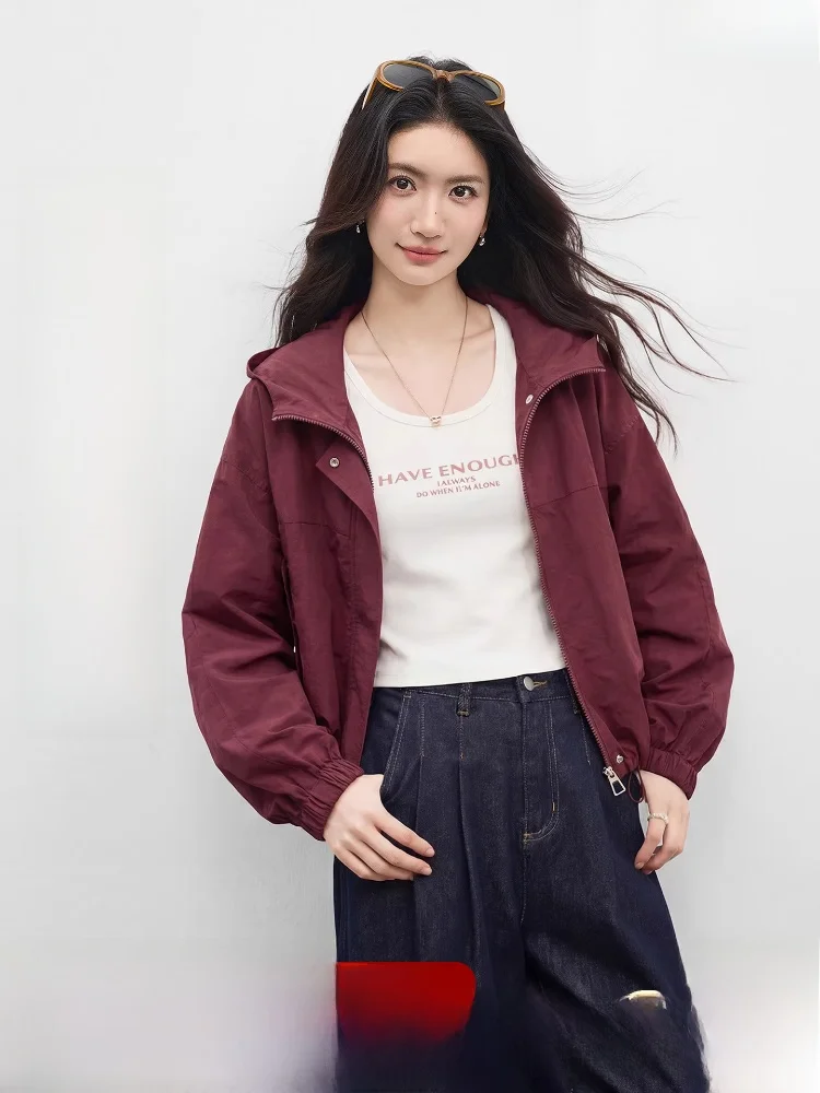 

Adjustable Dstring Hooded Jaet Women's Loose Fit Long Sve Top Spring 2026 New Sle Casual Slimming Outerwear