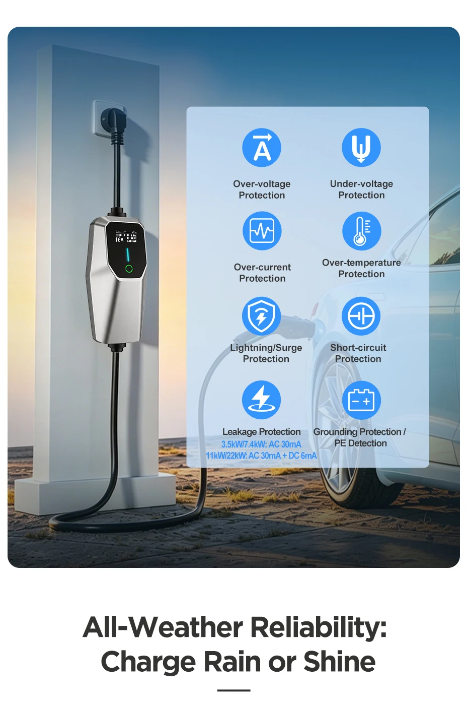 Junsun EV-Ladegerät Typ 2 Elektrofahrzeug-Ladekabel Schuko 3,5KW CEE Blau 7,4KW CEE Rot 11KW 16A 32A Dreiphasige Tragbare EVSE Wallbox-Ladestation für EU-Stecker