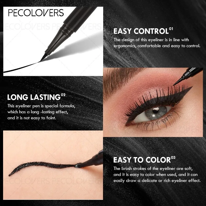 3 قطع محدد عيون سائل أسود، محدد عيون فائق الدقة، مقاوم للماء والعرق، يدوم طويلاً وطبيعي، مستحضرات تجميل للعين #3