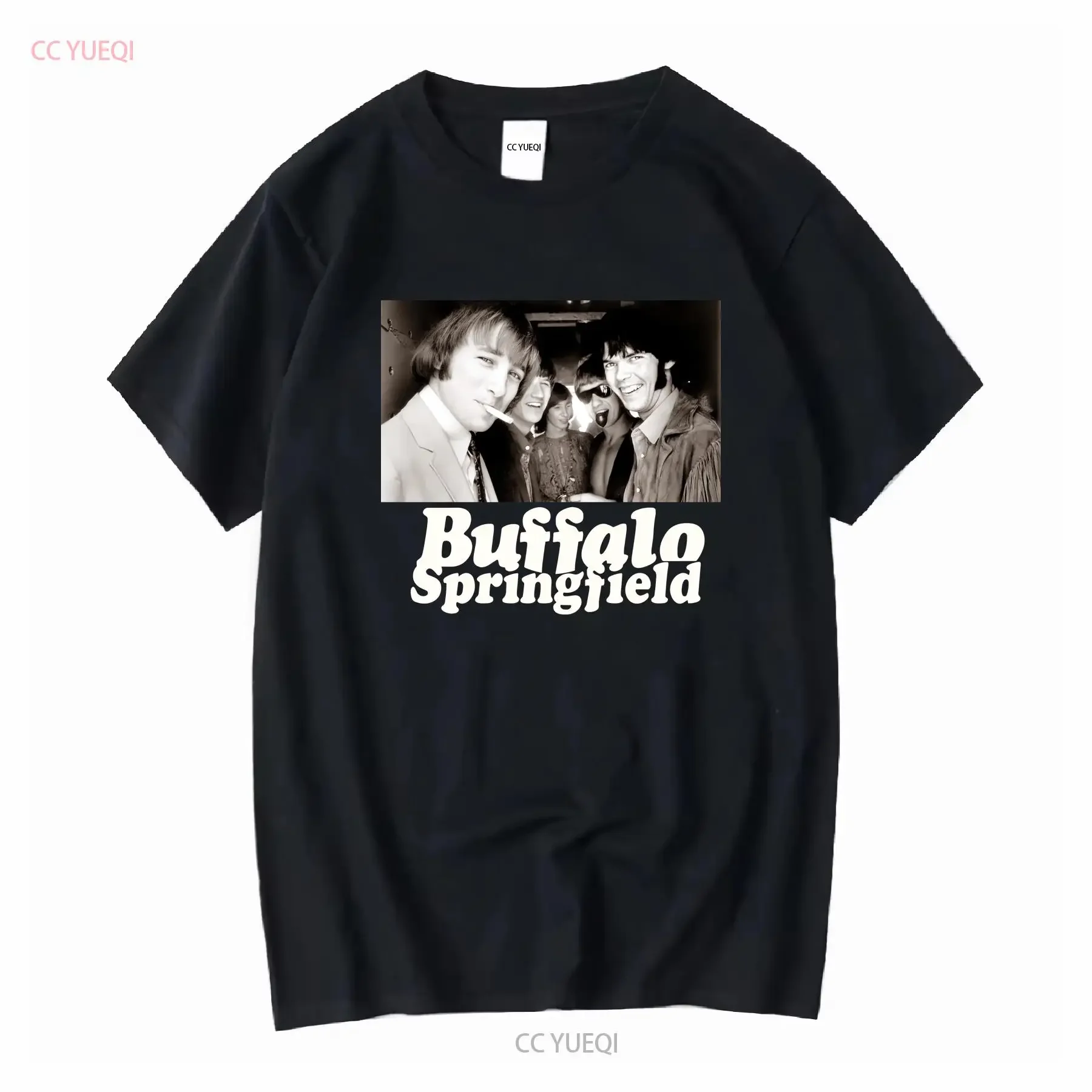 BUFFALO SPRINGFIELD 60'S ROCK GROUP CAMISETA NEGRA 100 ALGODÓN NUEVO vintage Lavado Ropa de diseñador cómoda Casual homme Suave