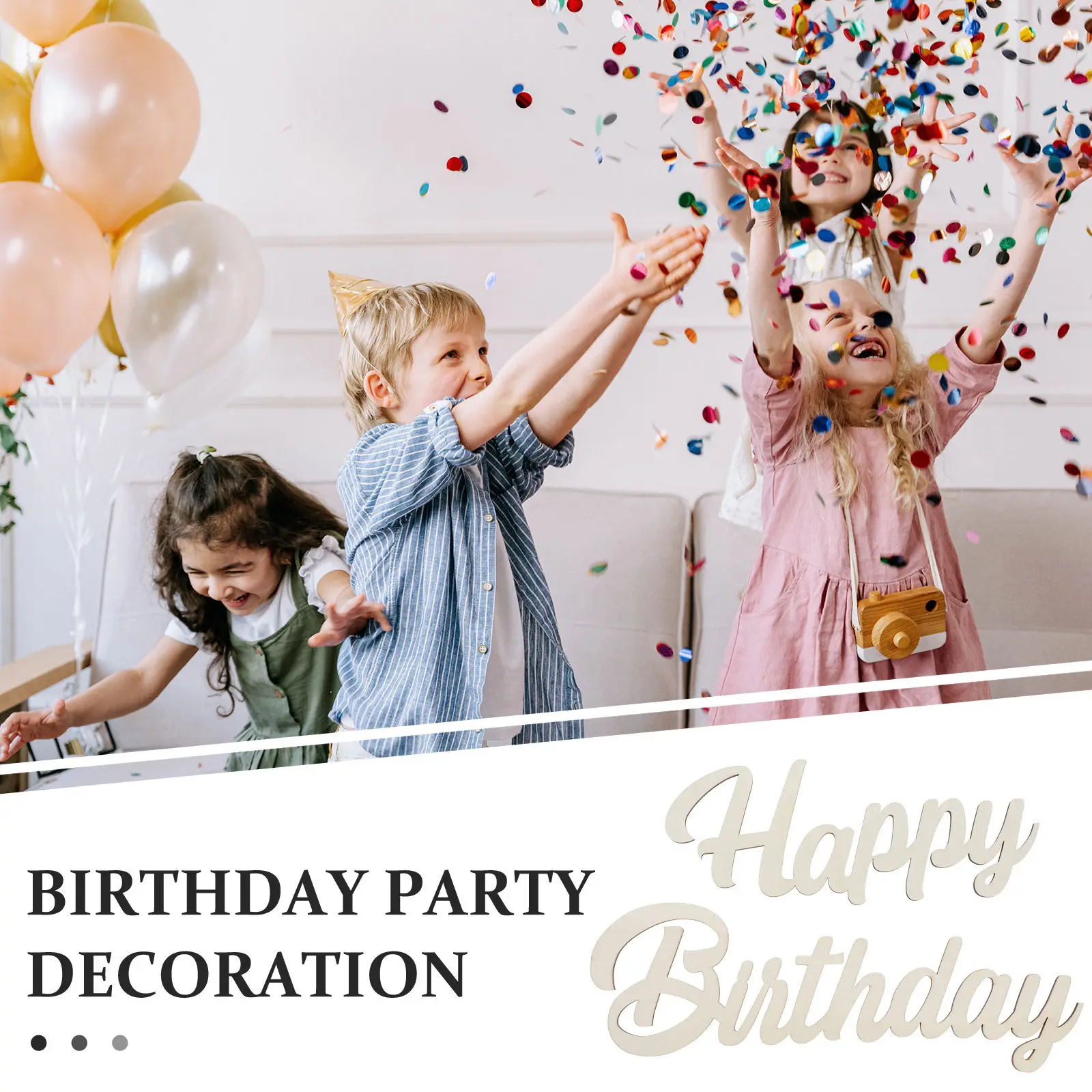 1Set Happy Birthday Wood Sign Wall Hanging Decor Premium Solid Wood Birthday Party Plaque Smooth Edge Photography Prop Memorable