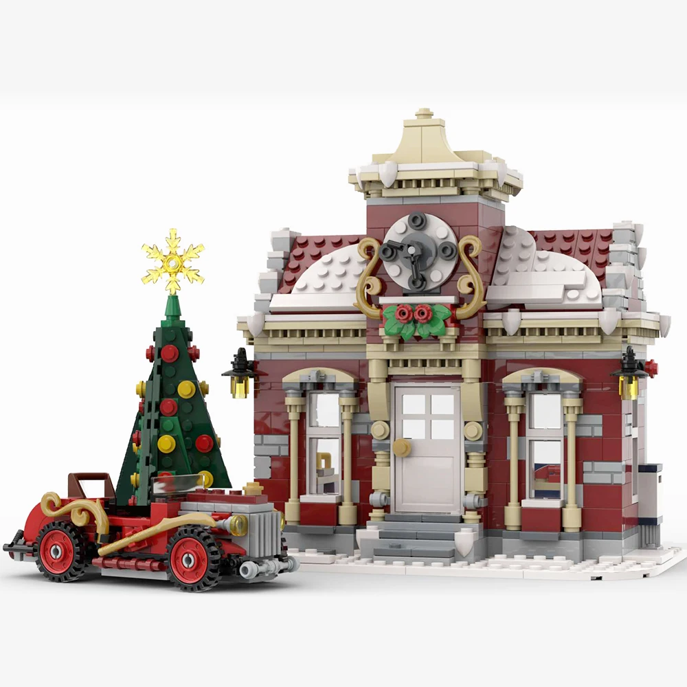 MOC Winter Country Church Winter Town Hall Building Blocks Set House Christmas Architecture Bricks Toy Kids Birthday Xmas Gift