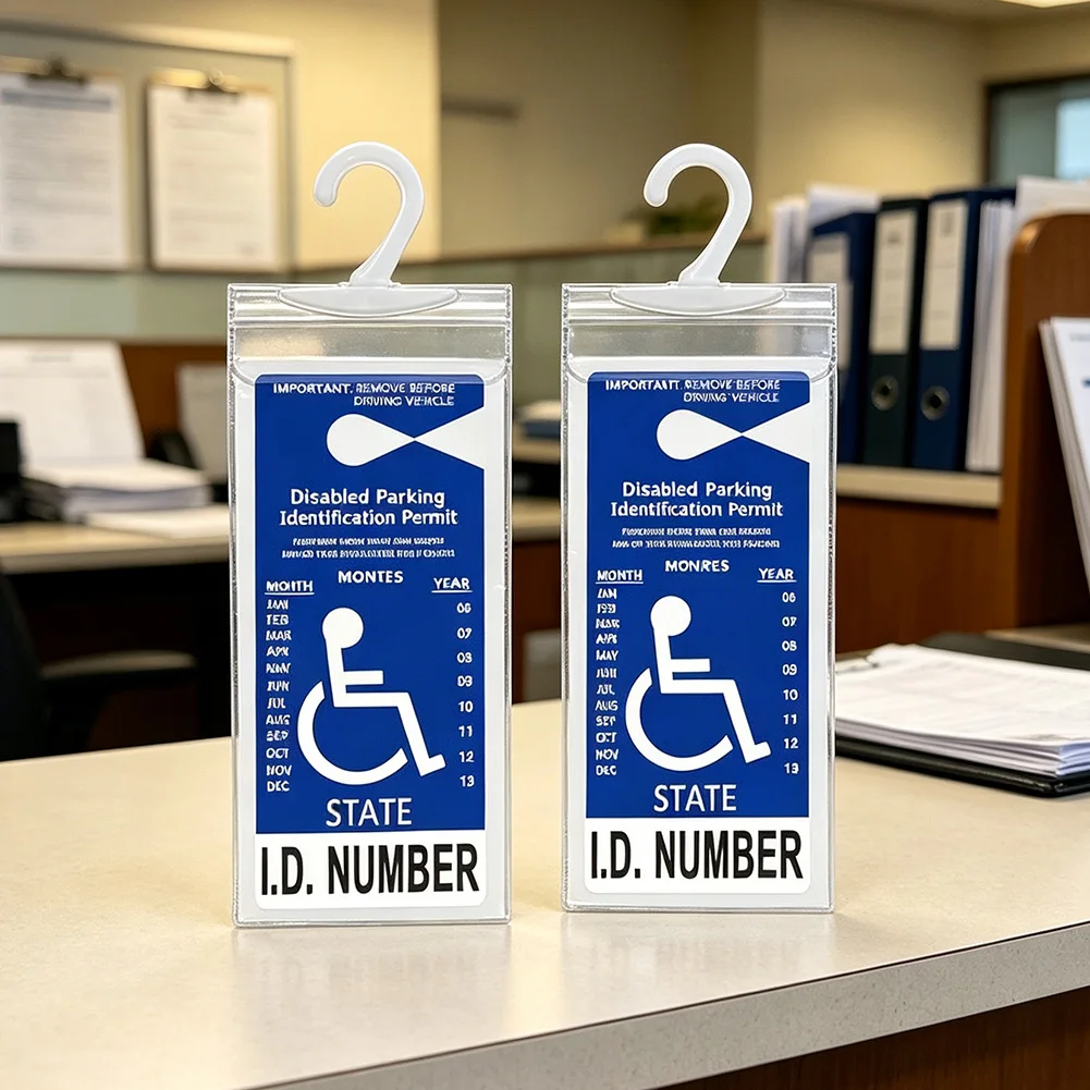 2Pcs Ultra Clear Handicap Parking Placard Holder With Hook For Disabled Permit Cover Protector Sleeve Car Rearview Mirror For
