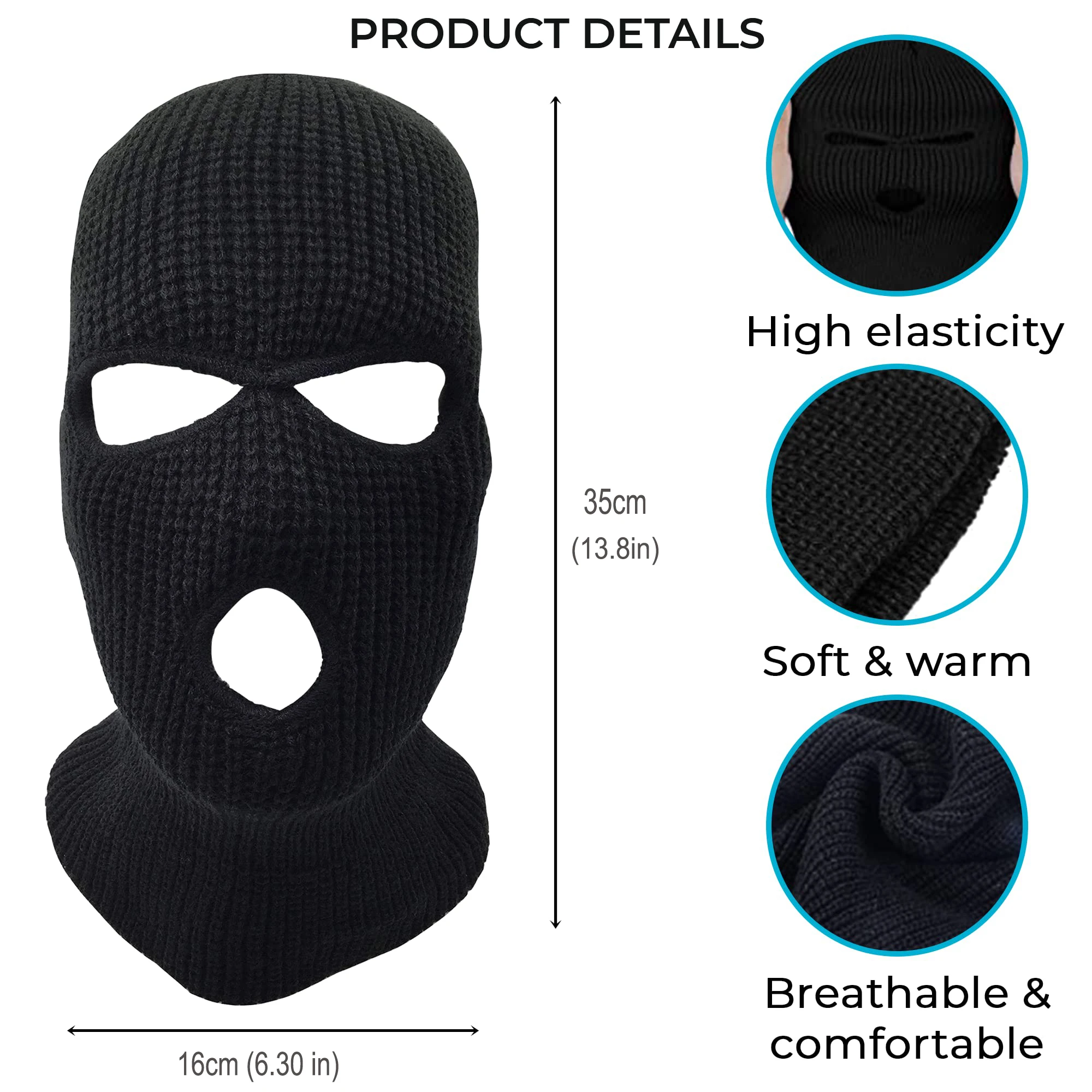 In Store 3 Hole Winter Knitted Mask Outdoor Sports Full Face Cover Black Ski Mask Warm Knit Balaclava For Adult Outdoor Sports