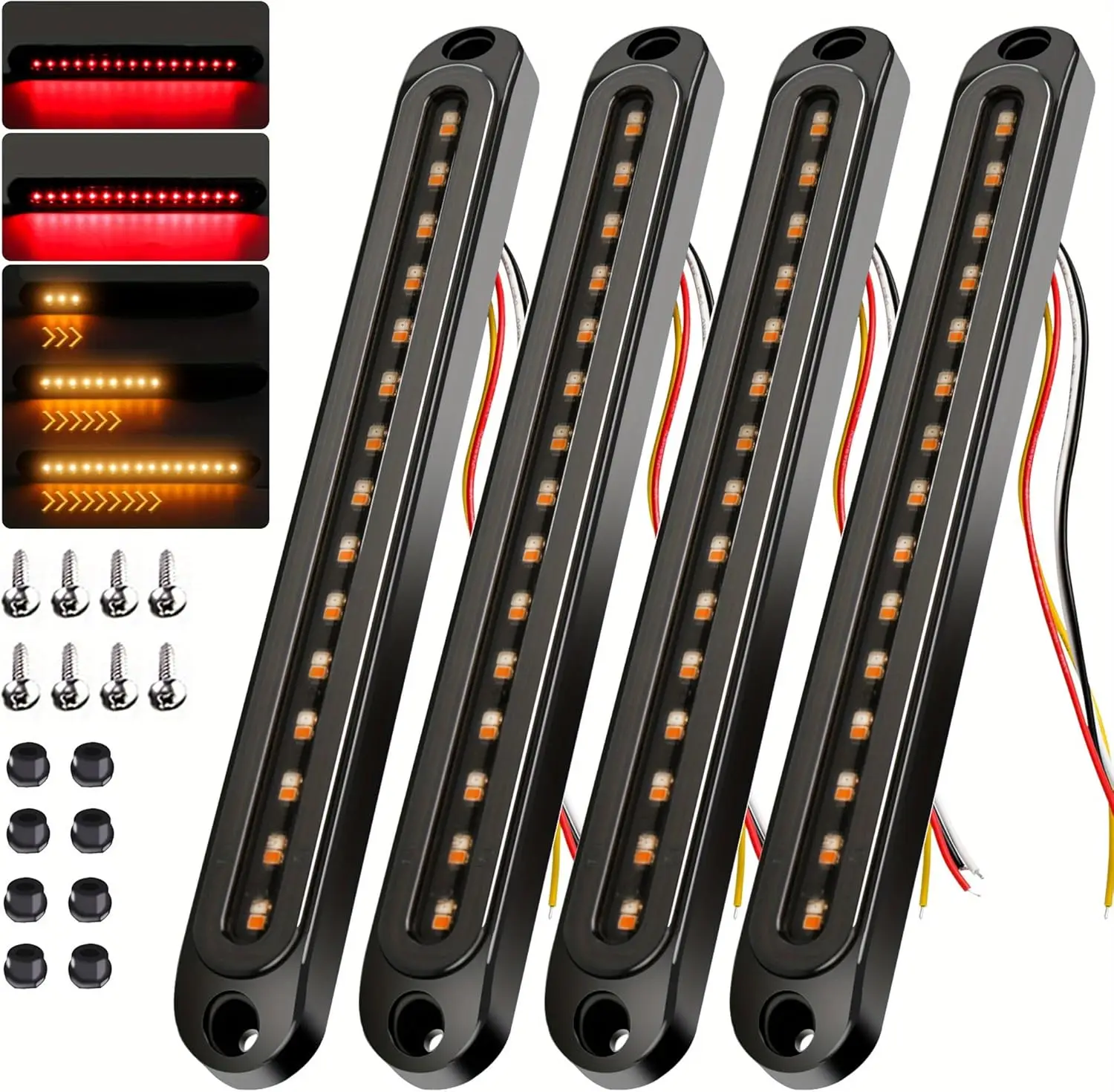 4PCS 12V-24V 30LED Trailer Tail Light Bar Red/Yellow Waterproof Brake Turn Signal for Truck Boat