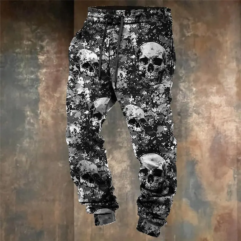

Cool Skulls Camo Punk 3D Print Men's Side Pockets Elastic Drawstring Sweatpants Joggers Pants Trousers Outdoor Sports Street
