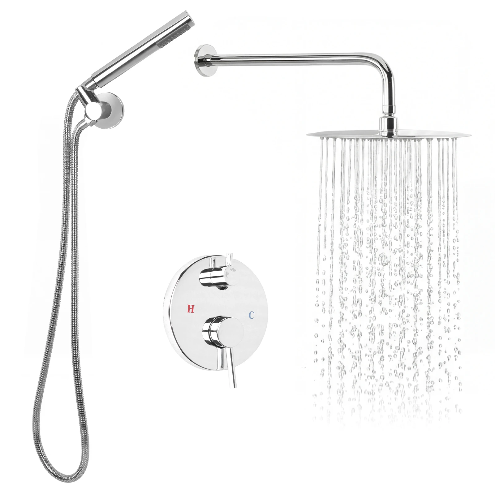 

Комплект душевой системы Rain Mixer с 10-дюймовой душевой лейкой, ручным смесителем и встраиваемым клапаном для дома, ванной комнаты, отеля