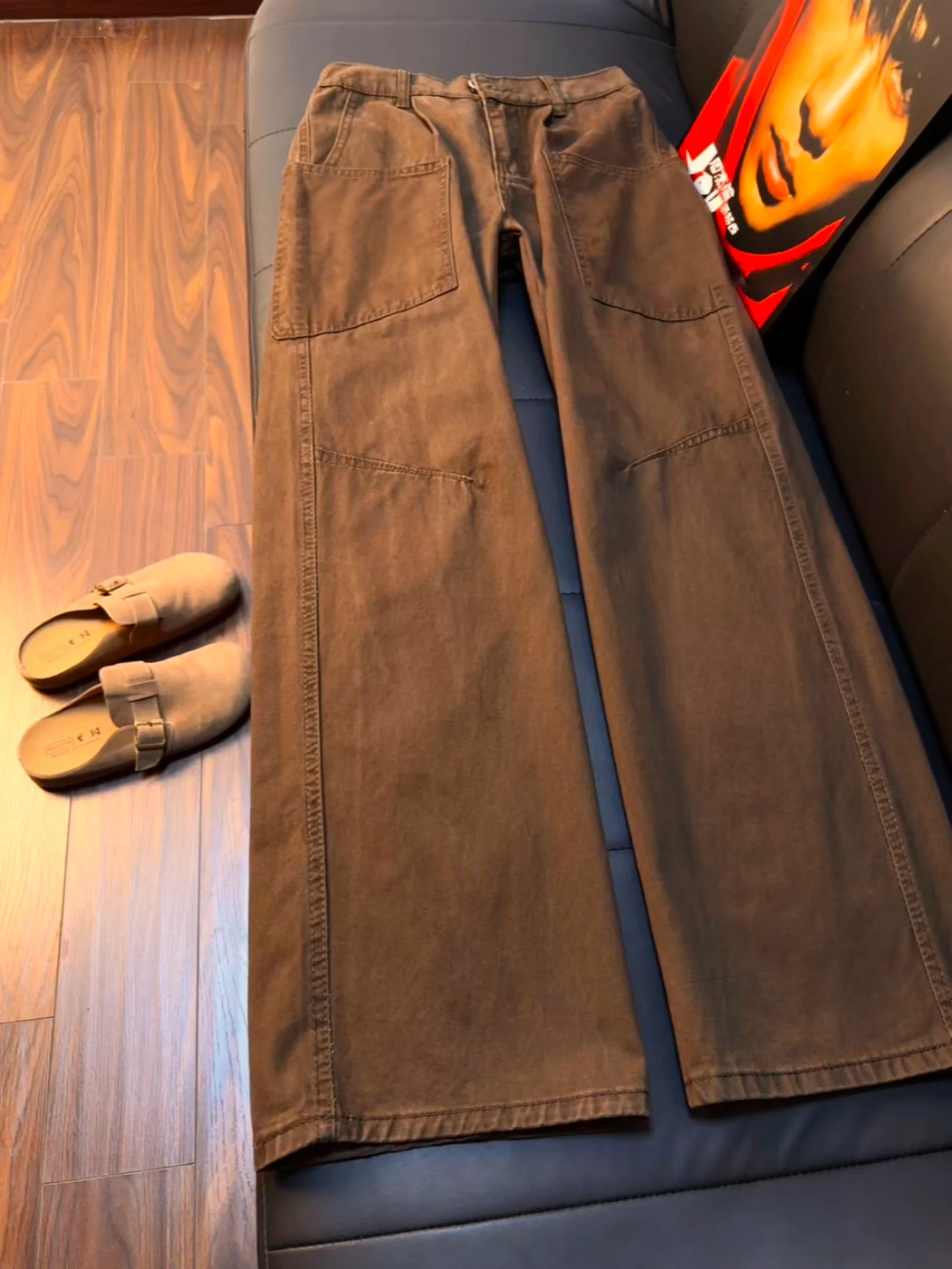 

Cleanfit Men's Straight Leg Jeans Autumn Winter Waed Bend Knife Casual Pants High Waist Zipper Closure Wear Resistant