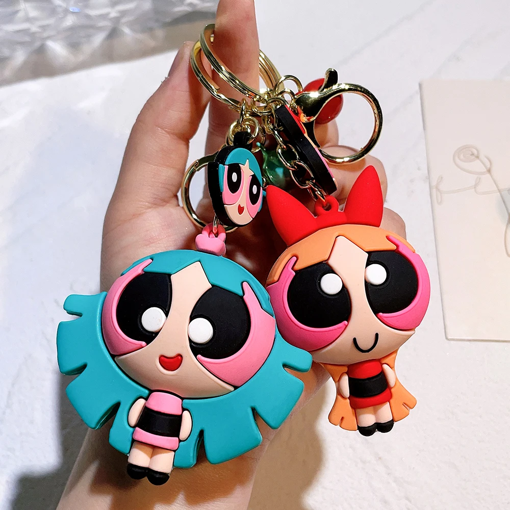 6cm Classic Anime Cartoon Powerpuff Girls Butterfly Keychain Men's And Women's Pendants Small Ornaments Cute Gifts