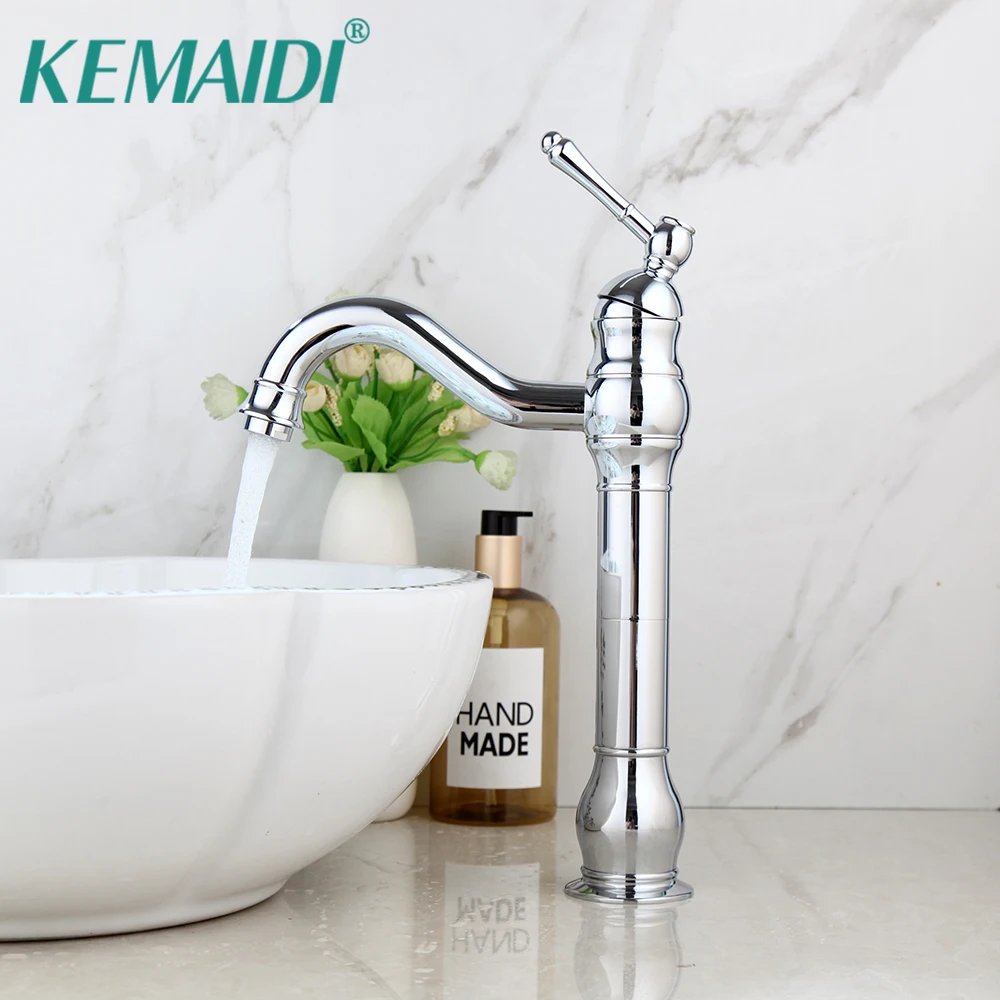 

KEMAIDI Bathroom Basin Faucet Chrome Polished Hot & Cold Mixer 360 Swivel Tap Solid Brass Stream Water Mixer Faucets Tap