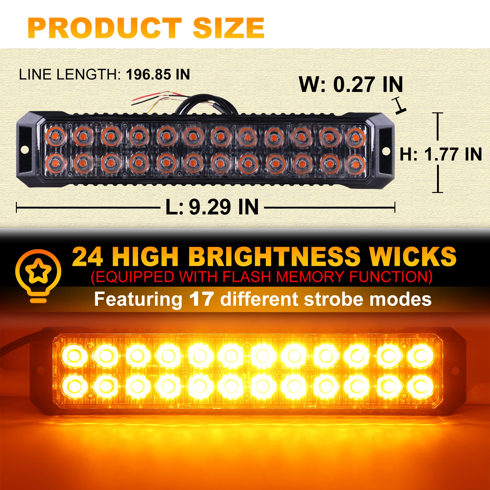 4PCS 24LED Strobe Warning Grille Flashing Light Beacon Police Fireman Emergency Windshield For Trailer Signal Lamp 12-24V