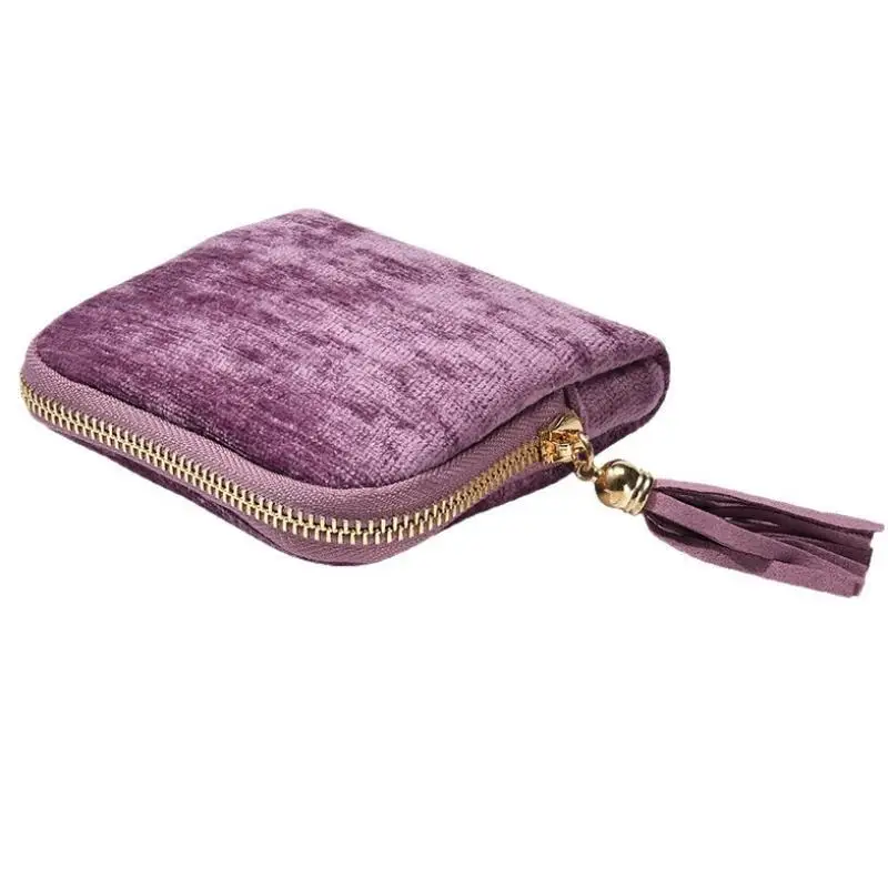 Portable Soft Velvet Jewelry Pouch Multi Compartment Golden Zipper Travel Storage Bag For Earring Necklace Bracelet