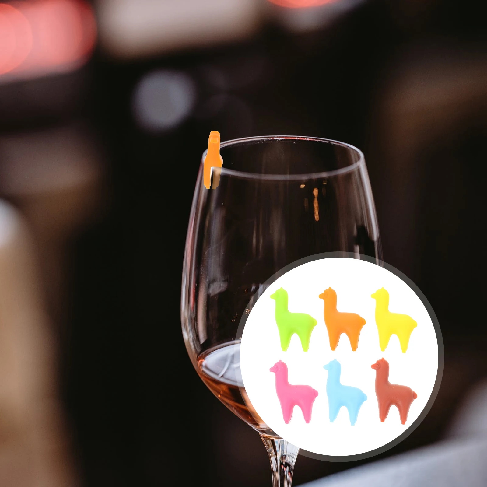 

6pcs Alpaca Wine Glass Markers Silicone Drink Markers Party Reusable Cocktail Charm Clip Kitchen Bar Accessories