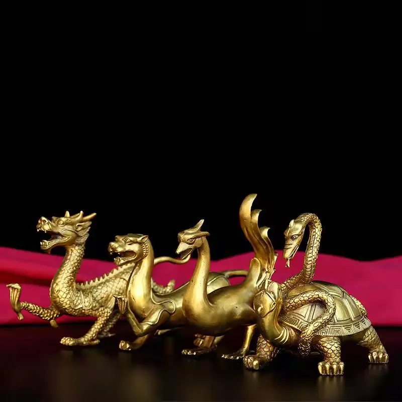 -Legged Beast Figurine Brass Green Dragon White Tiger Vermilion Bird Black Granite Home Copper Four Beasts
