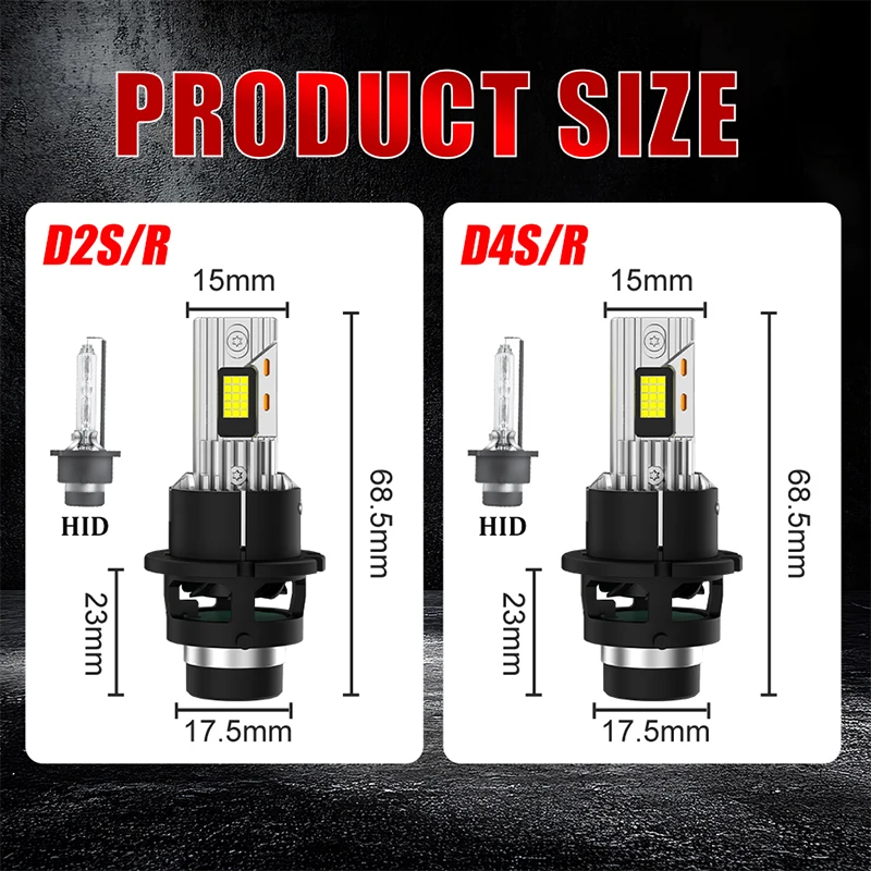 D2S D4S Led Car Headlights Bulb D2R D4R LED Car Light High power 35W 55W 1:1 Plug and Play 9570 CSP Chip Turbo Lamp 6000K White - view 6