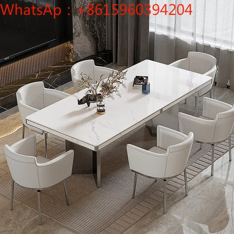 Italian minimalist table and chair combination rectangular bright rock plate, simple modern designer, high-end large family tabl