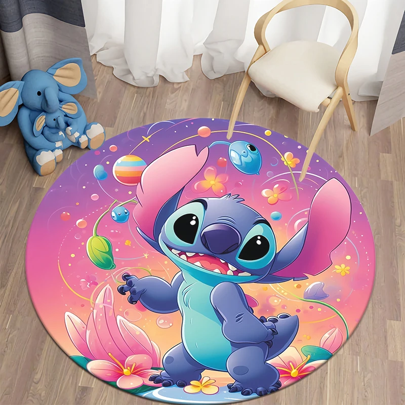 Alfombra redonda con estampado HD de dibujos animados bonitos de Stitch, puerta de entrada para dormitorio y balcón. Sofá, cocina, alfombra antideslizante. Alfombra de regalo de decoración del hogar