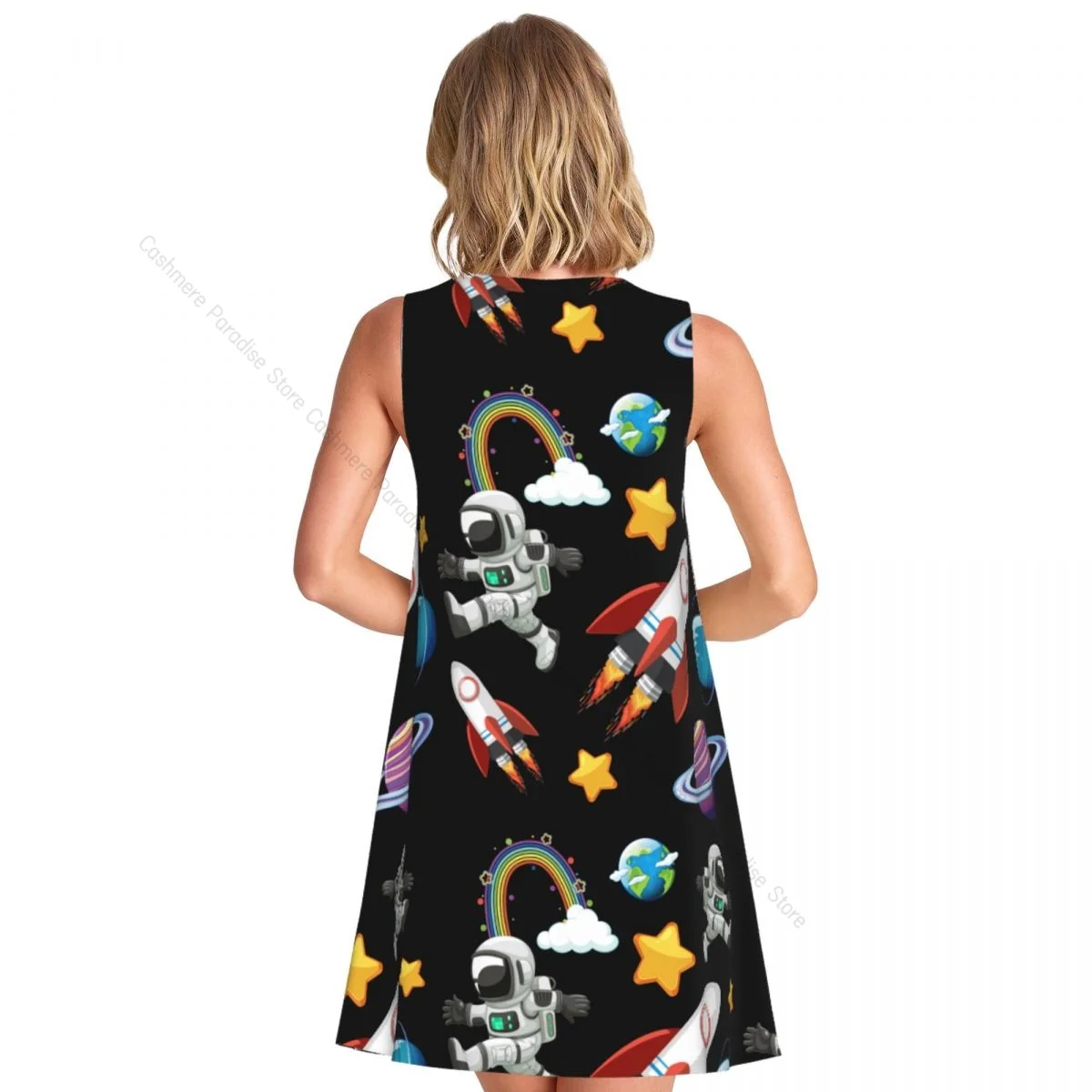 Summer Dresses for Women Casual Sleeveless Dress Astronauts In Space Tank Sundresses with Pockets
