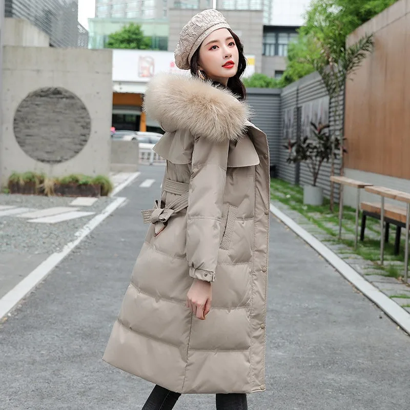 2023 New Women Down Cotton Coat Winter Jacket Female Long Large Size Parkas Slimming Hooded Outwear Thicken Fur Collar Overcoat