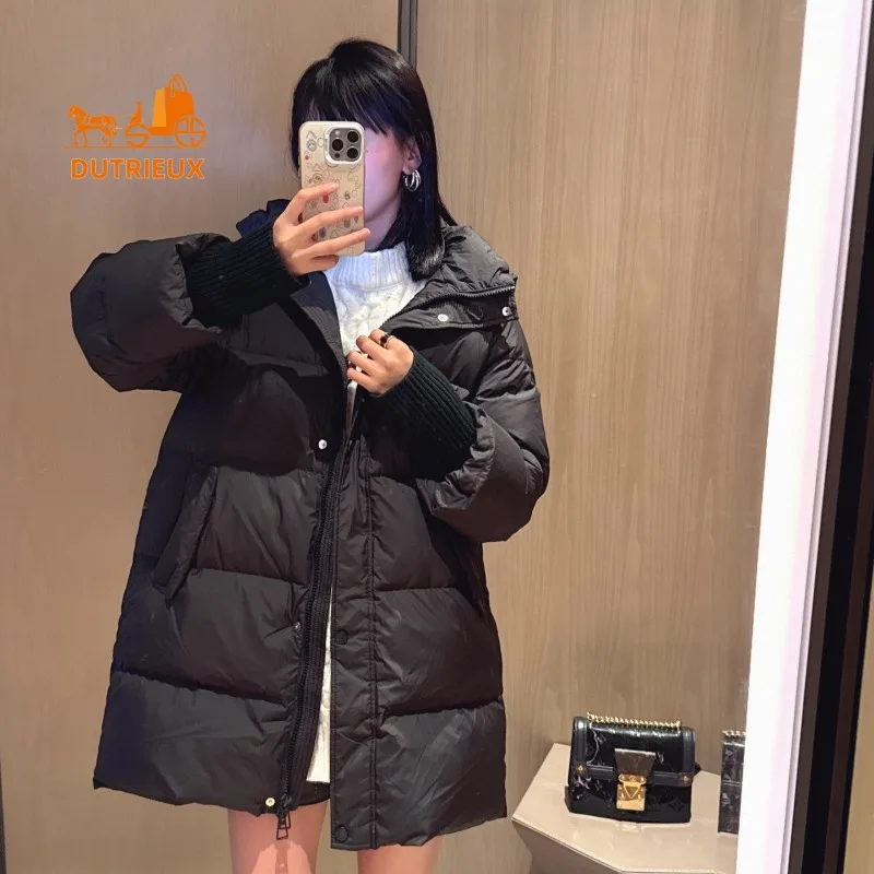 New Winter Down Jacket for Women 90% White Goose Down with Hood Down Jacket Mid-length Loose Version Warm Thickened for Women