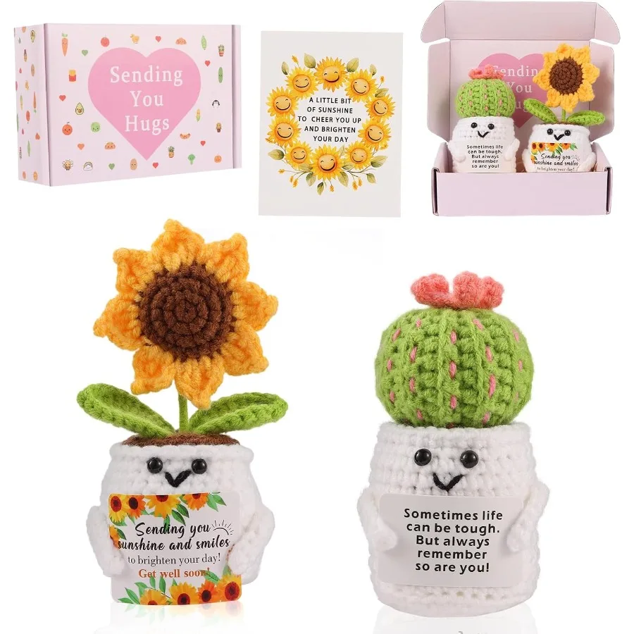 احصل على جيدًا على هدايا كروشيه سولور إيجابية مع بطاقة هي هدايا للعائلة والأصدقاء بعد العمليات الجراحية على شكل صبار عاطفي كروشيه