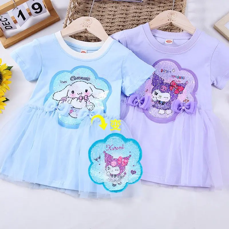 

Cinnamoroll Kuromi Anime Kawaii Sanrio Cotton Dress Princess Cute Cartoon My Melody Short-sleeved Skirt Ins Gifts for Kids