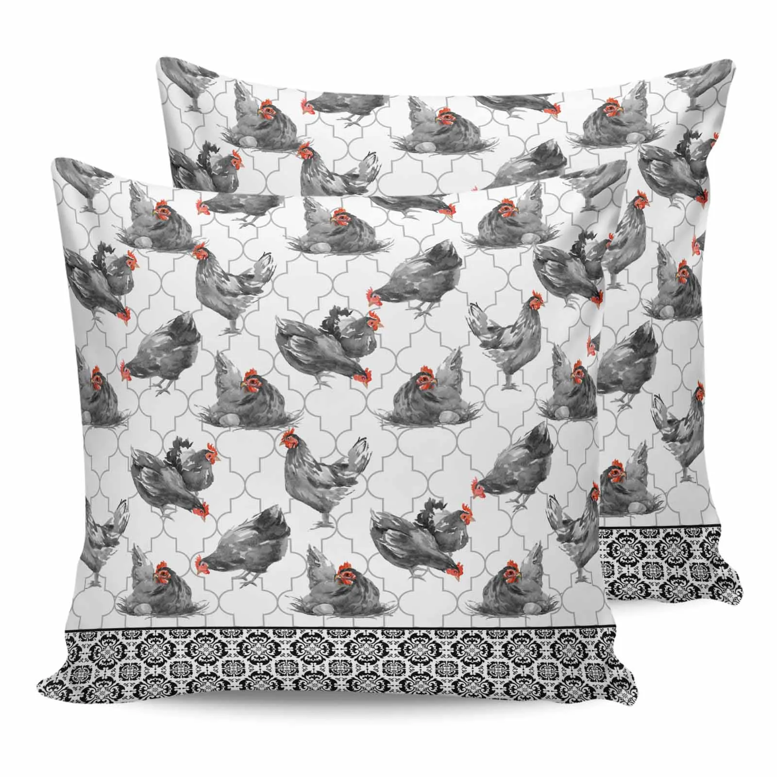 2/4 Pcs Retro Rooster Hen Floral Texture Waterproof Pillowcase Office Sofa Throw Pillow Case Car Cushion Cover Home Decor