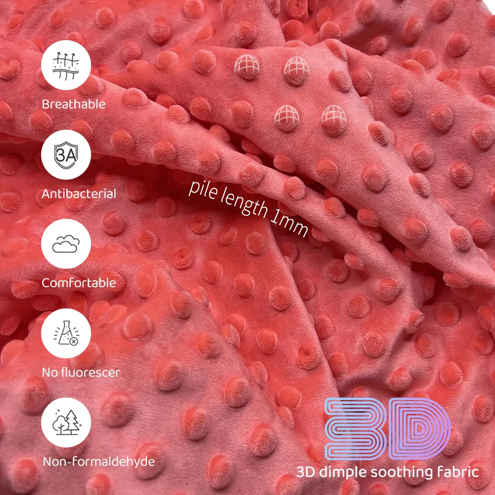 Minky Dot Fabric 45x45cm For Baby Comfort Blankets 1mm Pile Length Polyester Single Sided Plush Pacify Baby Dimple Plush Fabric