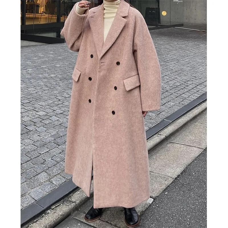 23 new color limited powder, Japanese haute couture alpaca wool coat women's loose woolen coat