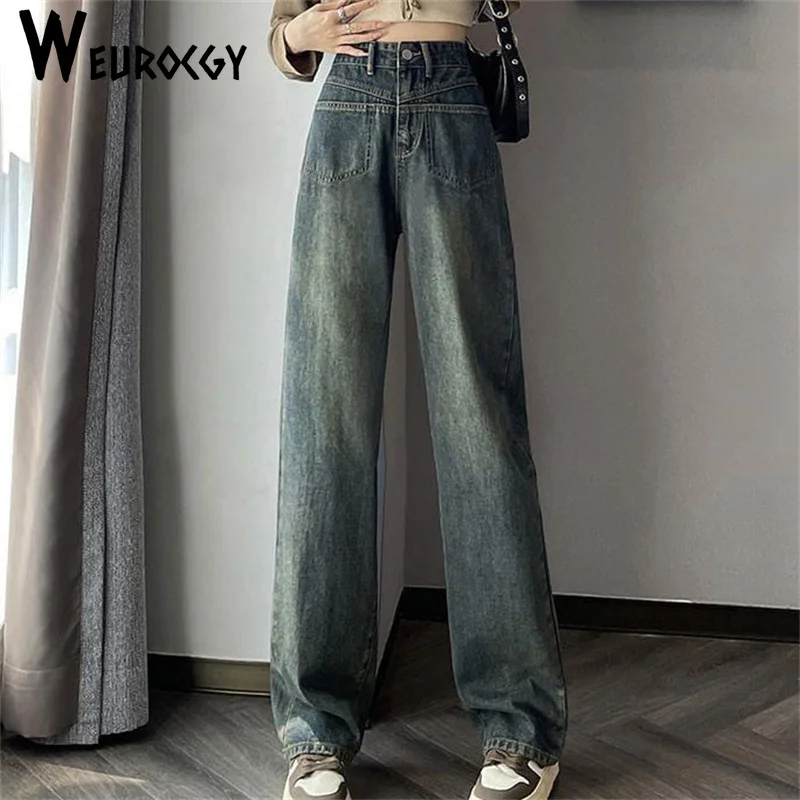 

Women's Pants 2023 Spring Autumn Vintage Jeans Korean Edition Fashion Jeans High Waist Streetwear Straight Leg Jeans Y2k Clothes