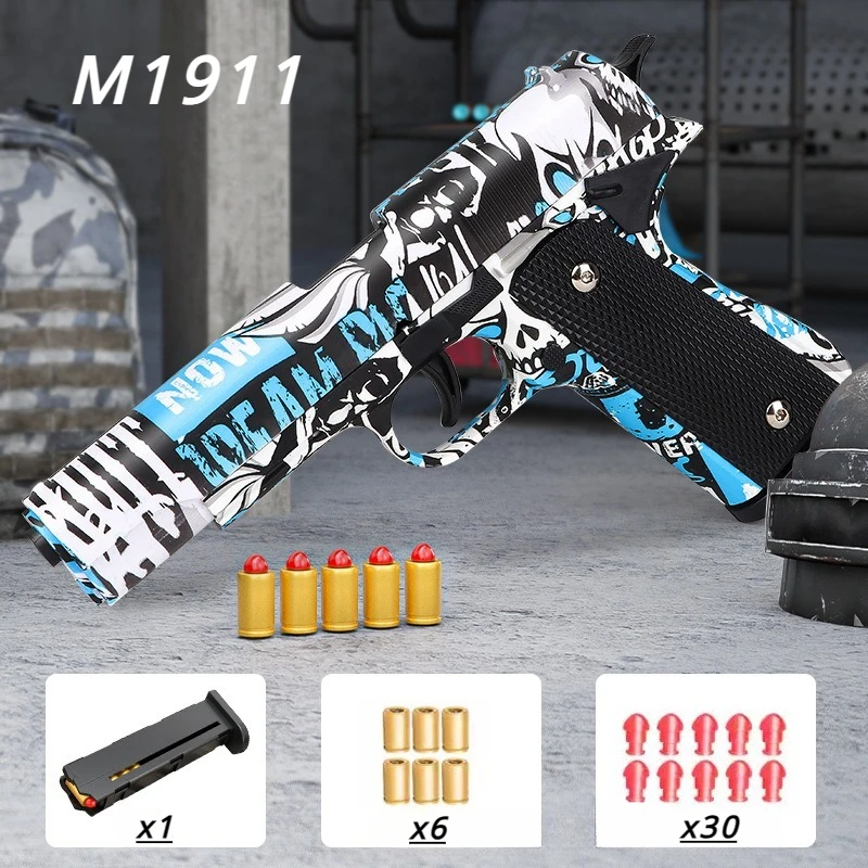 M1911 pistola de brinquedo pistola bala macia escudo ejecionado blaster manual airsoft lançador de arma de ar para crianças adultos jogos de tiro