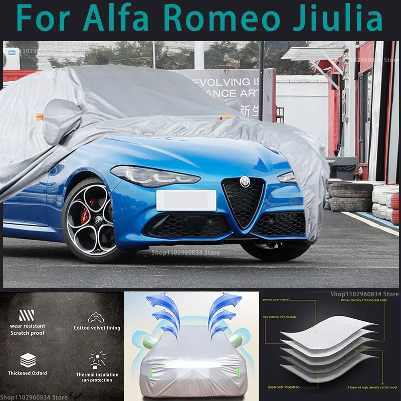 

Чехол для Alfa Romeo Jiulia 210T, водонепроницаемый чехол для автомобиля на весь автомобиль, защита от УФ-лучей, пыли, дождя, снега, защитный чехол для автомобиля