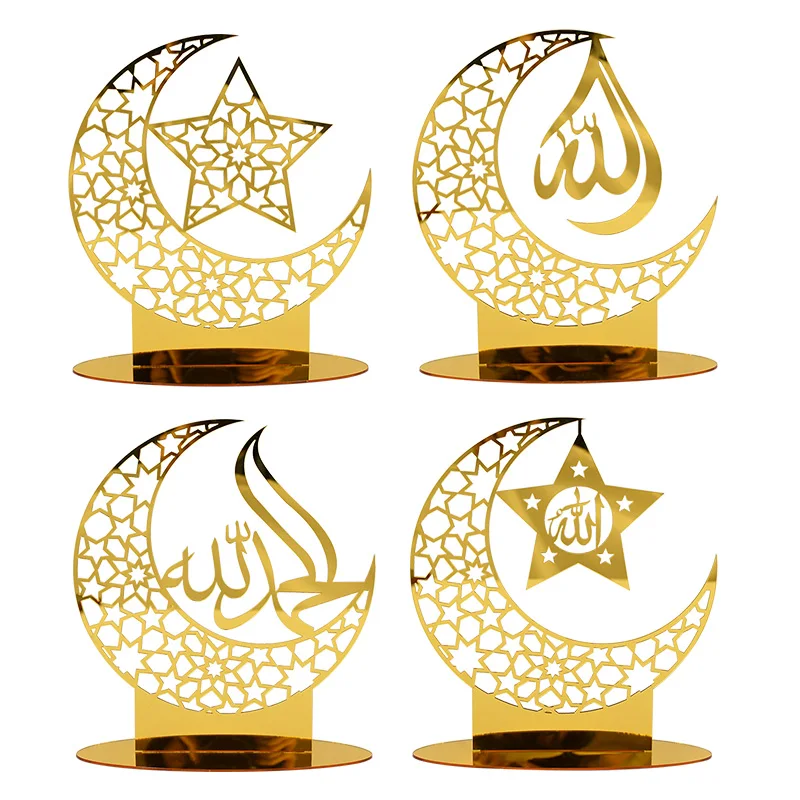 Eid Mubarak Ornaments Acrylic Star Moon Hollow Out Crafts Ramadan Islamic Muslim Party Decorations For Home Eid Al Adha Gifts