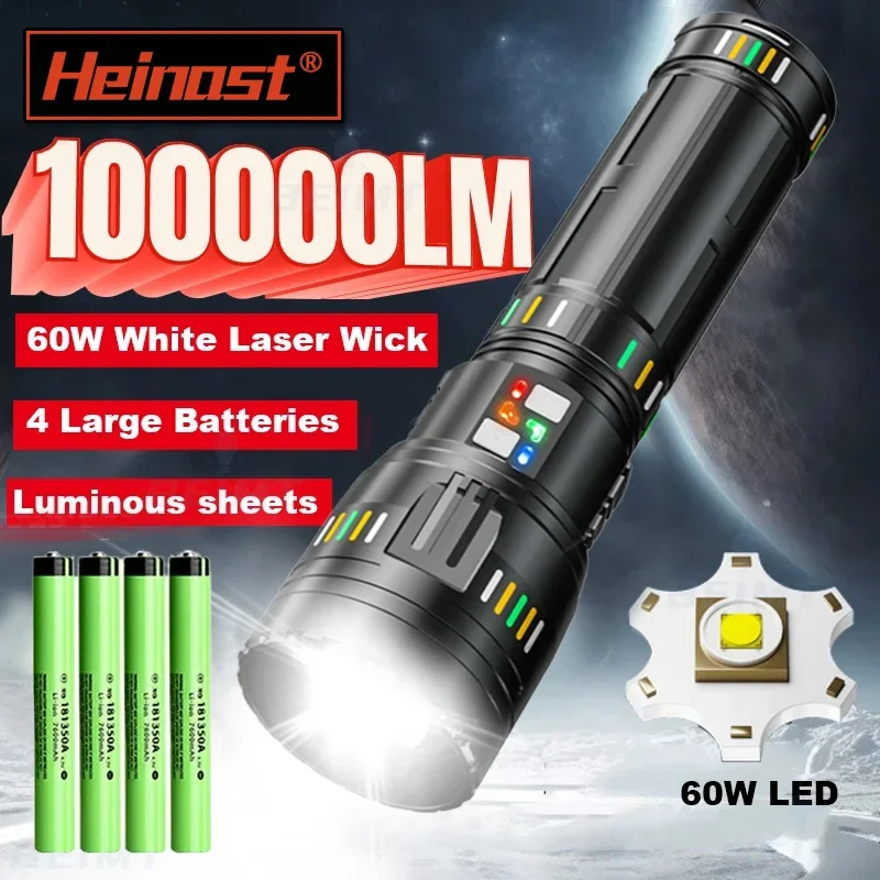 High Power Spotlight Long Range LED Flashlight Fluorescent Absorbing Film Luminous Colorful Zoom Flashlight Camping Emergency