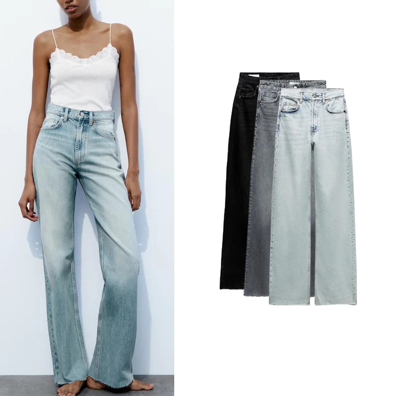 Hoge Taille Wijde Pijpen Jeans Loose Fit Boyfriend Sle Nieuwe Collectie Dames Faion Casual Afslankende Denim Broek Lente 2024