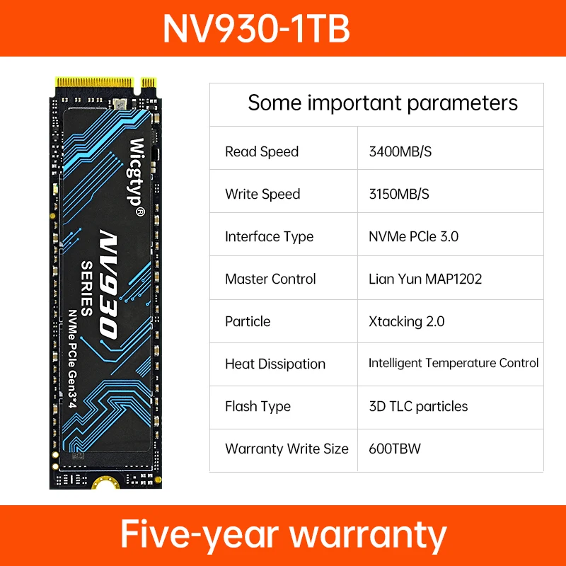 Wicgtyp-Disque dur interne SSD M2 NVMe PCIe, 3.0x4, 256 Go, 512 Go, 1 To, 2 To, M.2 2280, pour ordinateur portable, ordinateur de bureau, PS5