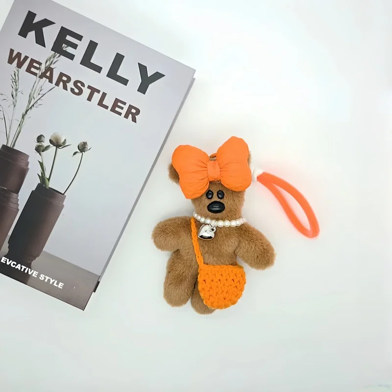Bonito cabeça inclinada urso de pelúcia chaveiro pingente kawaii urso estridente boneca mochila saco charme chaveiro brinquedo presente para meninas mulheres casal