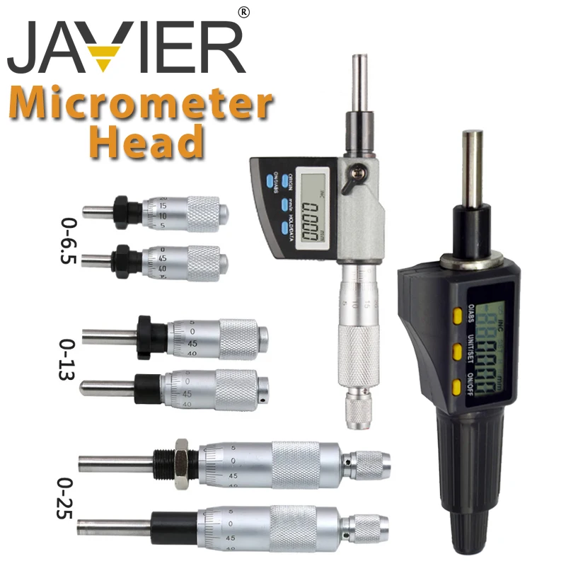 Micrometer Micrometer Head 0-6.5/0-13/0-25mm 0.01mm Differential Head Flat Round Head with Nut Micrometer Heads