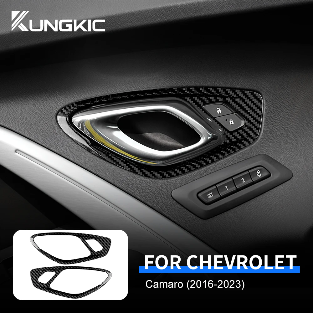 

KUNGKIC Real Hard Carbon Fiber Sticker For Chevrolet Camaro 2016-2023 Car Door Inner Handle Frame Interior Trim Accessories